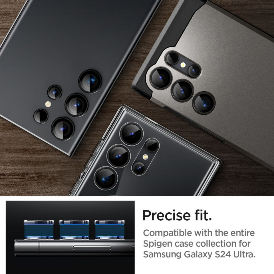 [Pachet x2] Foli Camera Samsung Galaxy S24 Ultra, Spigen Glas.tR Optik - Negru - 3 | YEO