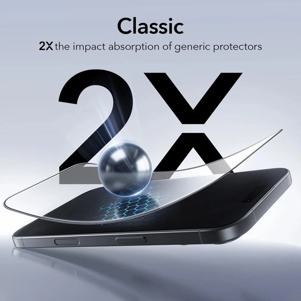 [Pachet x3] Folie sticla pentru iPhone 16 Pro / 17, ESR Tempered Glass UltraFit, Transparenta - 3 | YEO