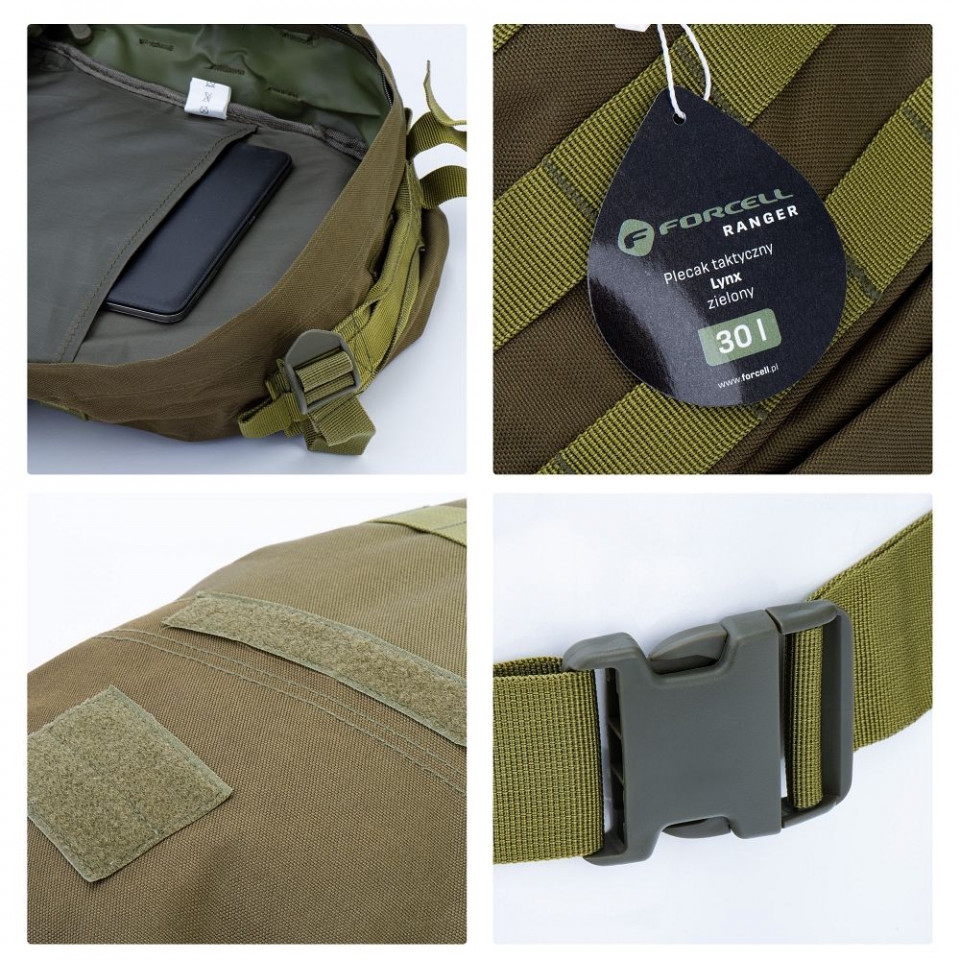 Rucsac Impermeabil 30L, Compartimente Multiple, Curele Reglabile, Outdoor, Forcell Ranger LYNX, Oliv - 1 | YEO
