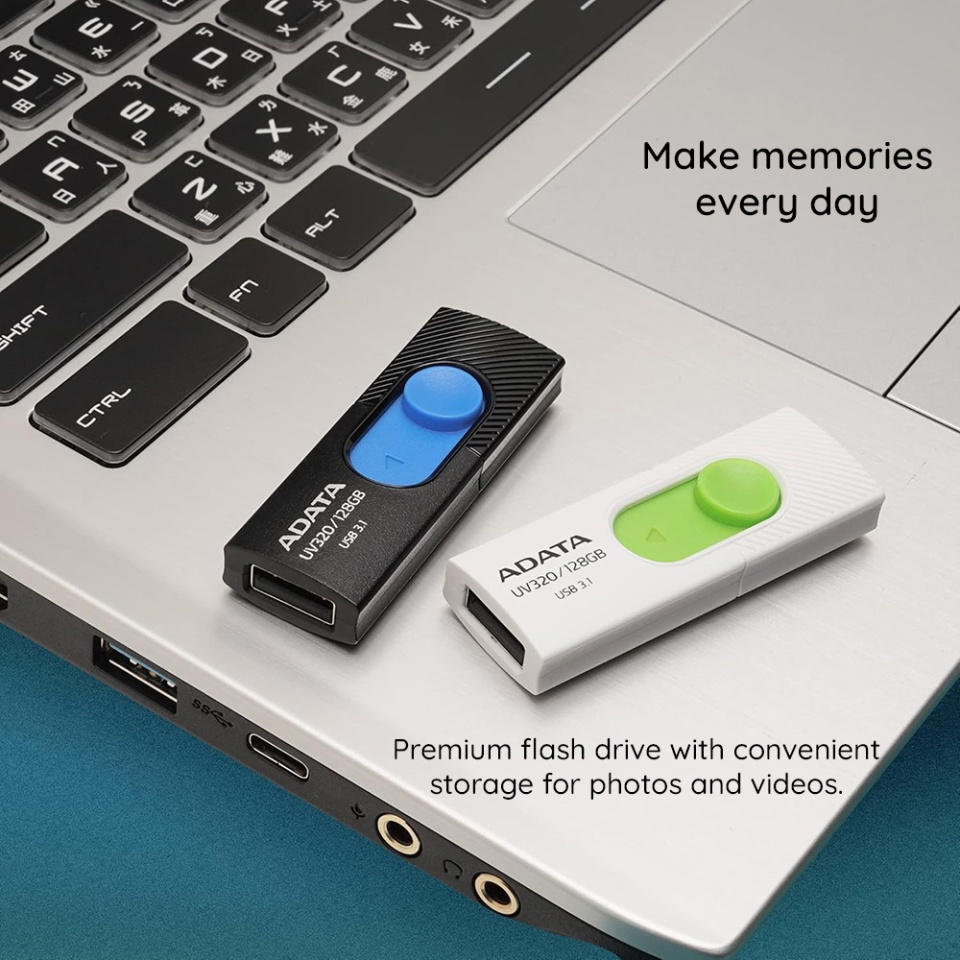 Stick USB ADATA UV320, 32G, USB 3.1, Design Glisant, Alb/Verde - 3 | YEO