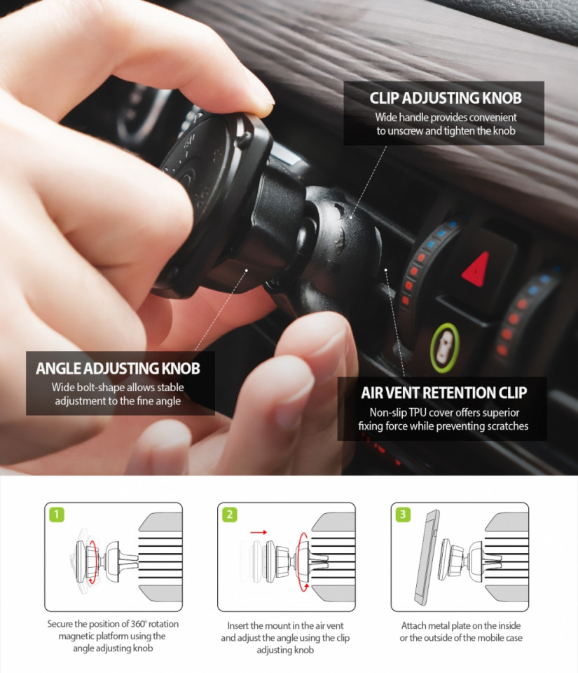 Suport Auto Grila Ventilatie - Ringke Power Evo - Black - 3 | YEO