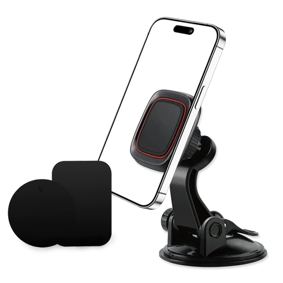 Suport Auto Magnetic, Rotatie 360°, Compatibilitate Universala, SKDR MagGrip (S6), Negru Rosu, set cu sticker - 1 | YEO