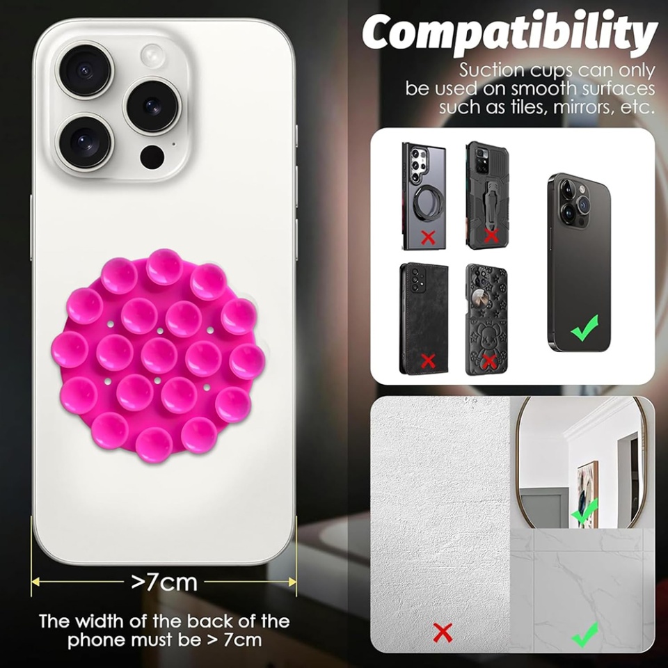 Suportul Adeziv Universal cu Ventuze, Ideal pentru Tik-Tok, Selfie și Vizionare Video, Dimensiunile 5x7cm, SKDR SplashProof SR-CUP - Negru - 3 | YEO