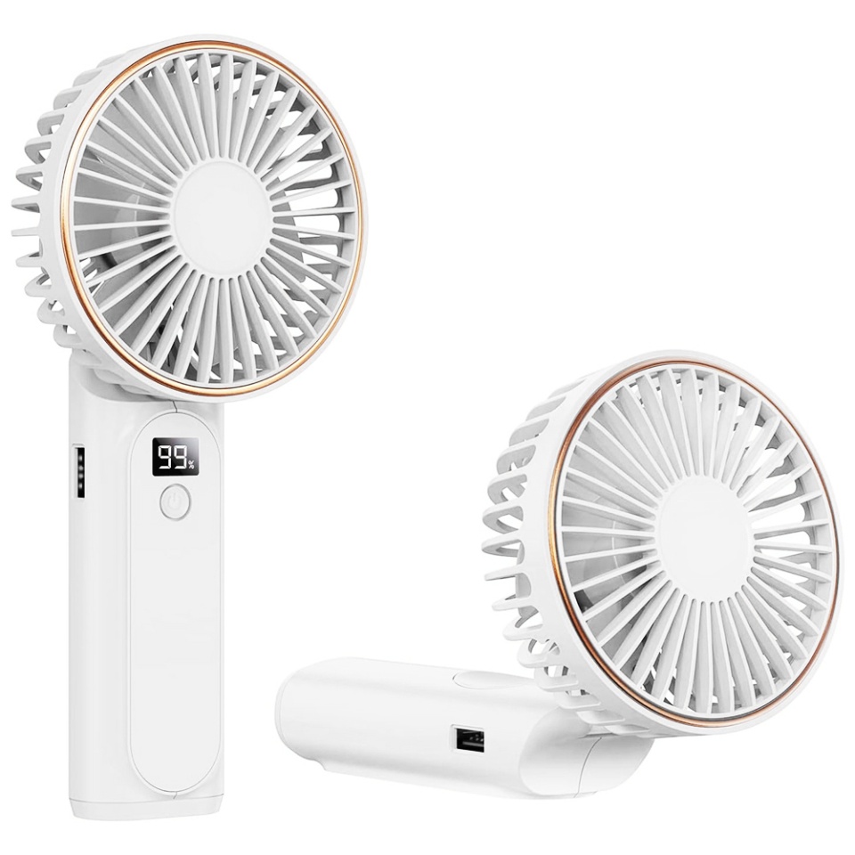 Ventilator Portabil cu Display LED, 6 Viteze, USB-C, 5000mAh, Compact si Eficient, Alb