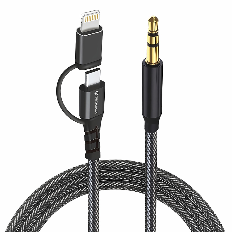 Adaptor Audio 3in1, EchoSnap AC15, Lightning & Type-C, Jack 3.5mm, Negru