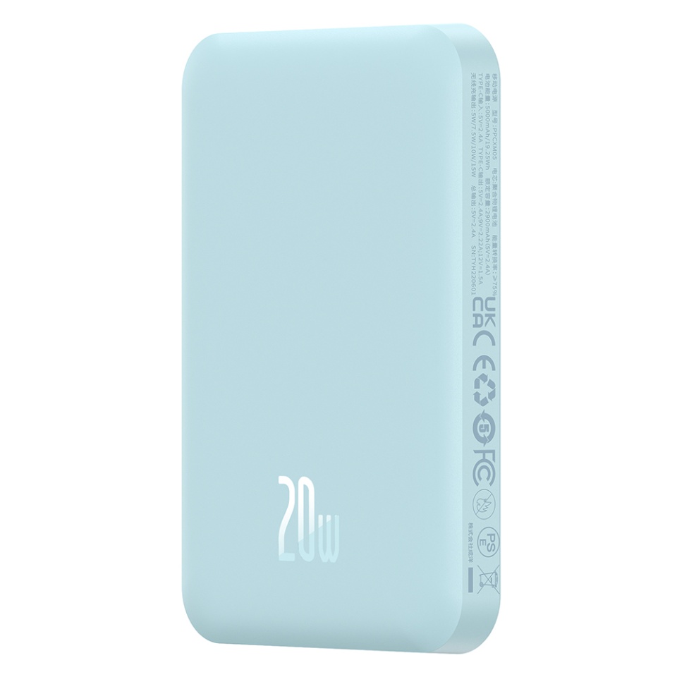 Baterie Externa, Baseus, Magnetica, Incarcare Rapida, MagSafe, USB-C, 5000mAh, 20W, Magnetic Mini, Albastru - 2 | YEO