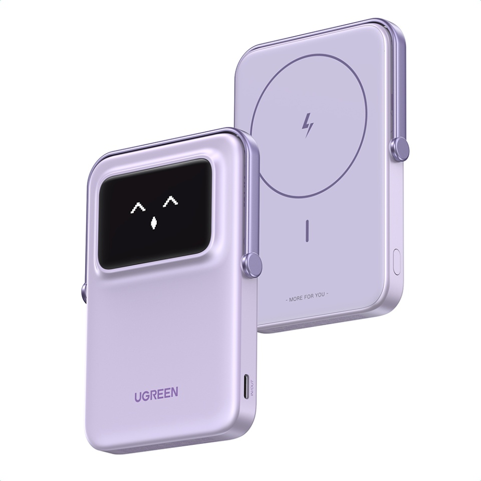 Baterie Externa cu Display Digital, Ugreen, Incarcare Rapida, Magnetic, Wireless, 5000mAh, USB-C, 18W, 5V/3A, PB571, Mov