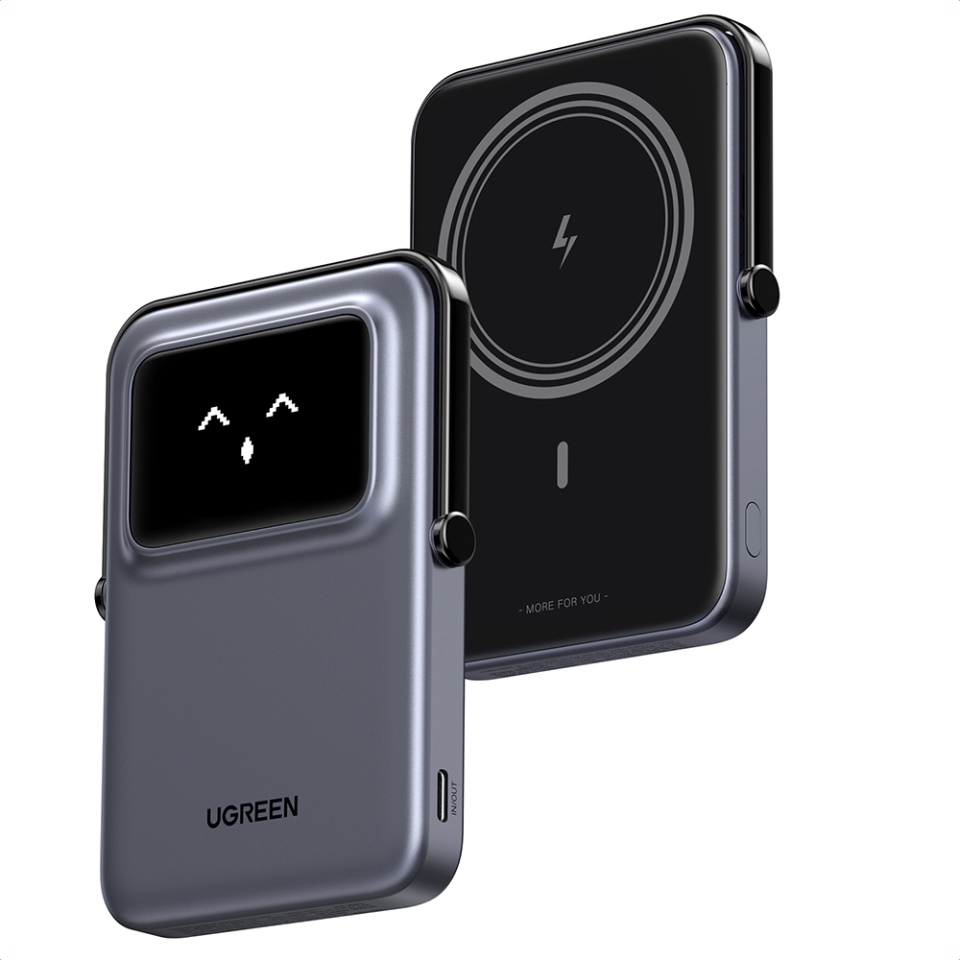 Baterie Externa cu Display Digital, Ugreen, Incarcare Rapida, Magnetic, Wireless, 5000mAh, USB-C, 18W, 5V/3A, PB571, Negru