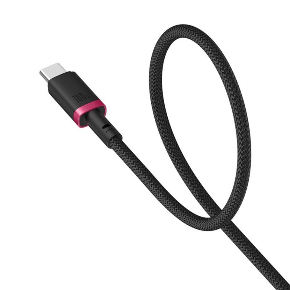 Cablu de data Type-C la Type-C, PD 100W, Fast Charge, 480Mbps, 2m, Naylon Rezistent, Baseus Dura Series, Rosu Negru - 3 | YEO
