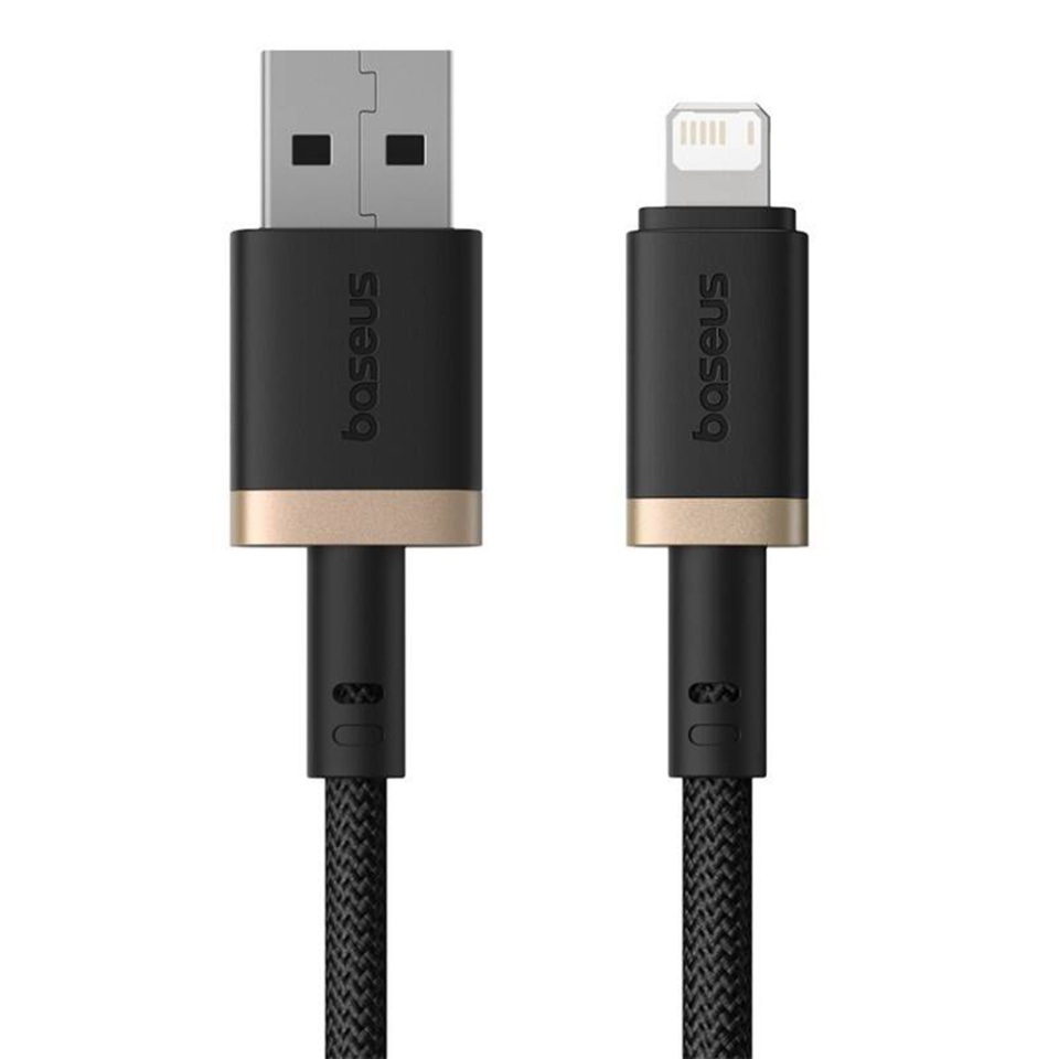 Cablu de data USB la LIghtning, 2.4A, Fast Charge, 480Mbps, 1m, Naylon Rezistent, Baseus Dura Series, Auriu Negru - 1 | YEO