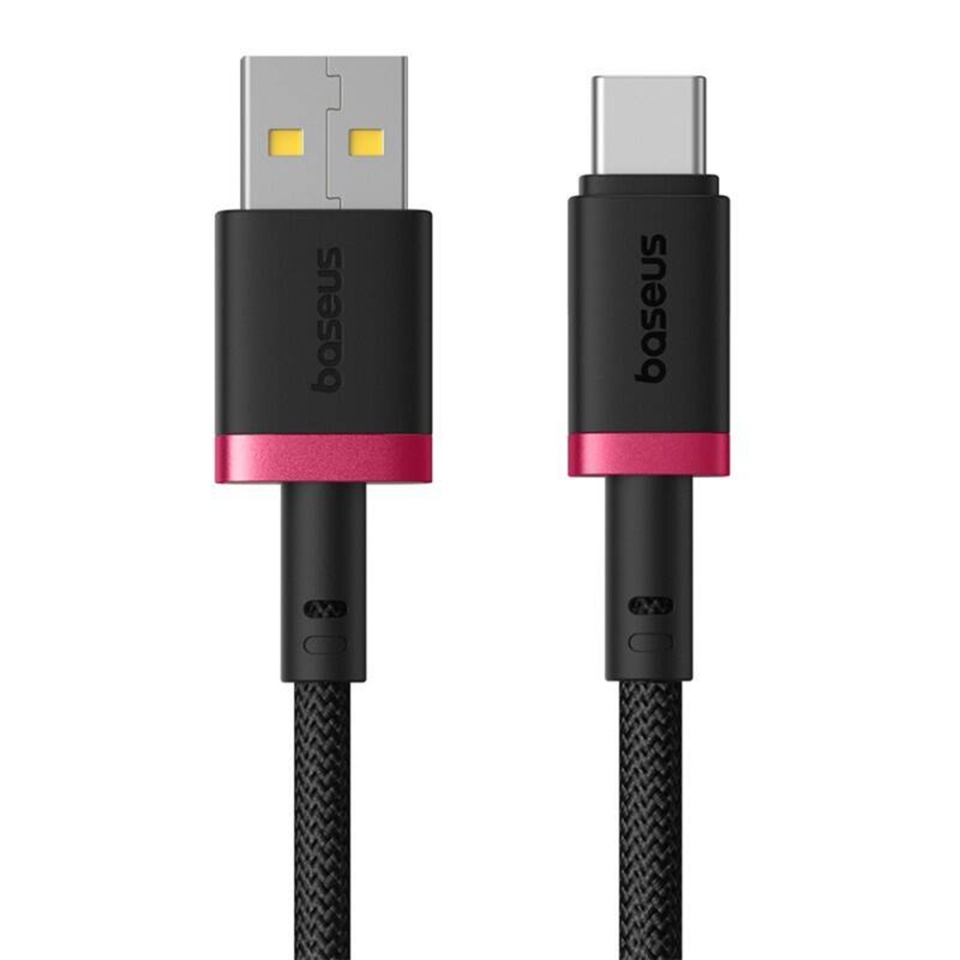 Cablu de data USB la Type-C, PD 60W, 2.4A, Fast Charge, 480Mbps, 2m, Naylon Rezistent, Baseus Dura Series, Rosu Negru - 1 | YEO