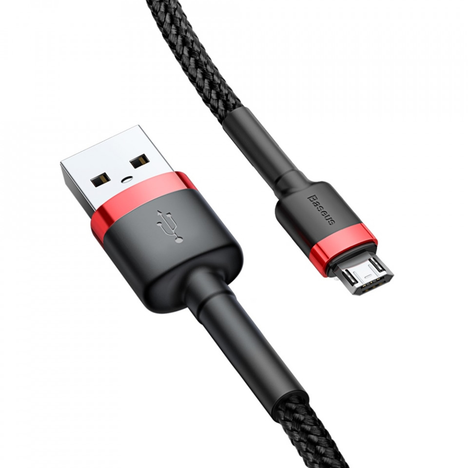 Cablu de date USB la Micro USB, 1.5A, 2M, Cafule Baseus (CAMKLF-C91) - Rosu Negru - 1 | YEO