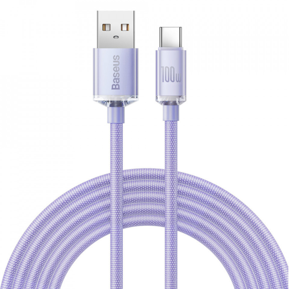 Cablu de date USB la Type-C, 100W, 2m, Baseus Crystal Shine (CAJY000505) - Mov