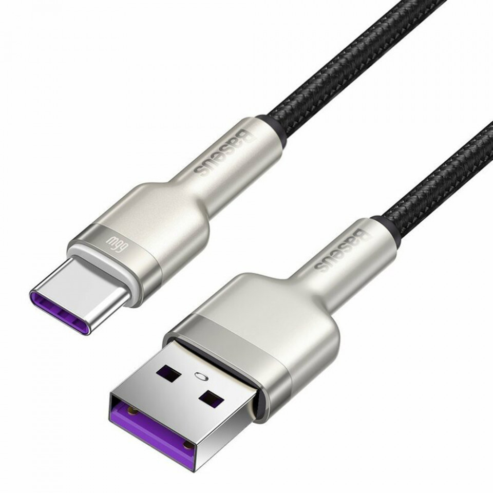 Cablu USB to Type-C, Super Fast Charging, 66W, 6A, 25cm - Baseus Cafule Series Metal (CAKF000001) - Black - 2 | YEO
