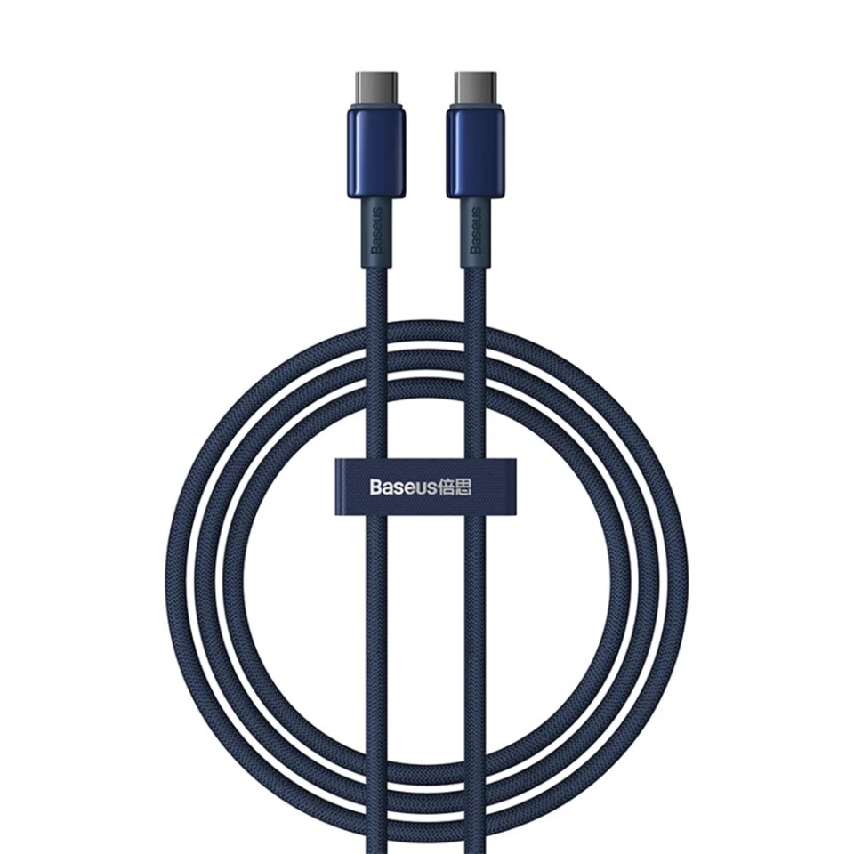 Cablue de Date Type-C la Type-C 100W, Super Fast Charging, 2m, 480Mbps, Baseus Tungsten Gold, Albastru