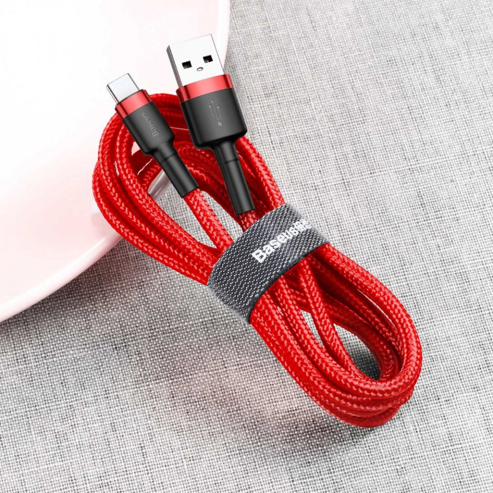 Cablue de date USB la Type-C, 3A, 0.5m, Cafule Baseus (CATKLF-A09) - Rosu - 3 | YEO