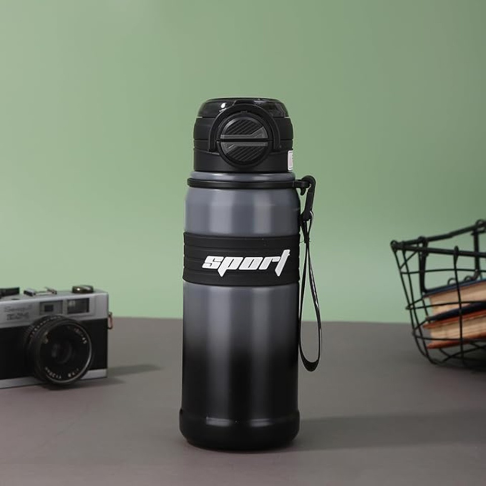 Cana termos, BPA-FREE, Rezistent la rugina si la scurgeri, Reutilizabil, Bauturi calde si reci, Pentru apa, ceai sau cafea, Otel inoxidabil, 680ml, THM9 - Negru - 1 | YEO