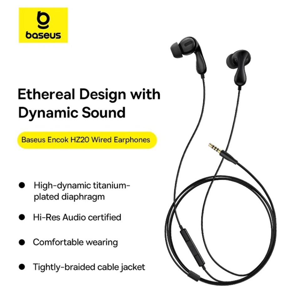 Casti In-Ear cu fir Type-C, Microfon, 20Hz-40kHz, Hi-Res, Baseus Encok CZ20, Negru - 1 | YEO