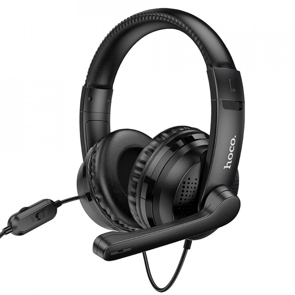 Casti On-Ear cu fir (W103) de Gaming, Jack 3.5mm cu microfon, 2m, HOCO - Negru