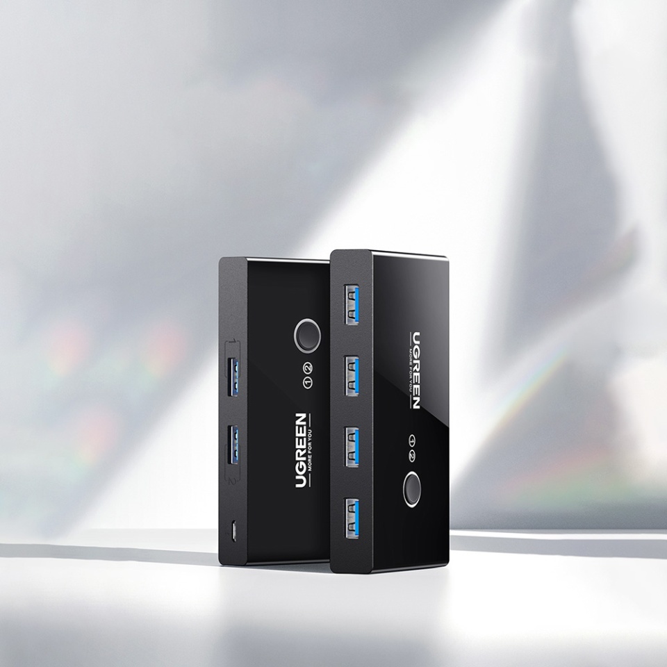 Docking Station 2x Cabluri USB, 4x USB-A, LED, 5Gbs/s, 1.5m, Ugreen Sharing Switch Box US216, Negru - 1 | YEO