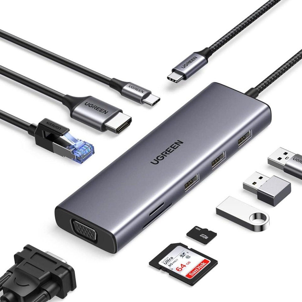Docking Station Type-C la 3x USB3.0, HDMI 4K@30Hz, VGA, Type-C PD100W, RJ45, SD/TF Card, Ugreen CM498 15600, Gri - 3 | YEO