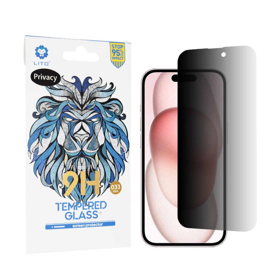 Folie de Sticla iPhone 15, Claritate Maxima, Lito, 2.5D Classic Glass 9H, Privacy