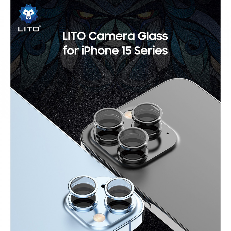 Folie Sticla Camera iPhone 15 Pro / 15 Pro Max, Lito S+ Camera Glass Protector - Albastru - 1 | YEO
