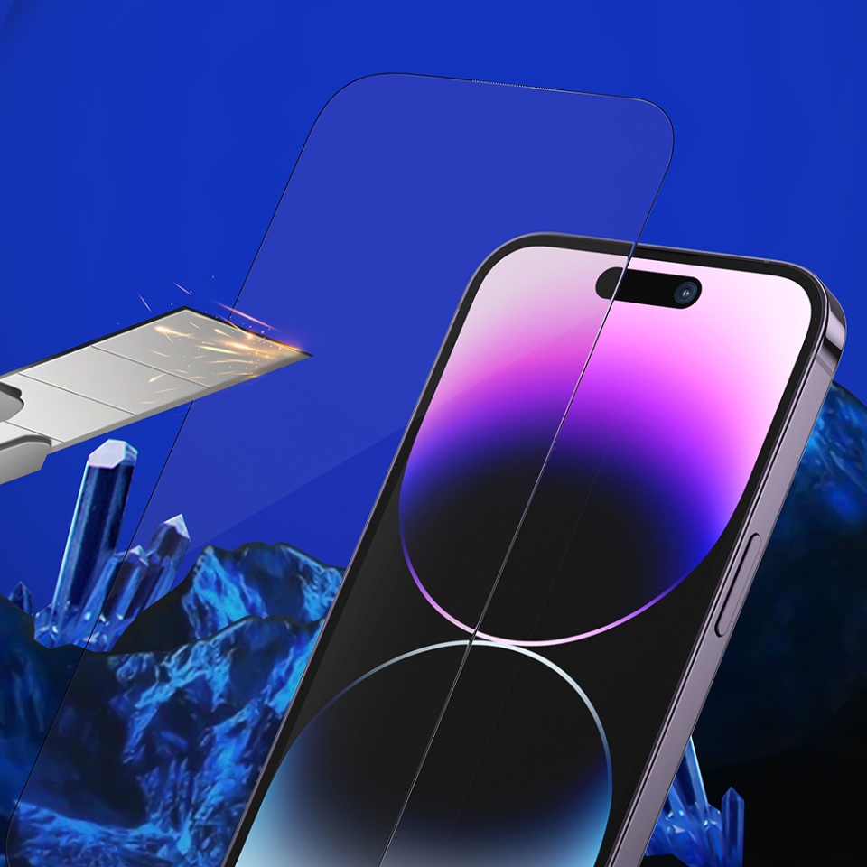 Folie Sticla pentru iPhone 15 Pro, Blueo HD, Sapphire Screen Protector with Applicator Pro, Negru - 3 | YEO