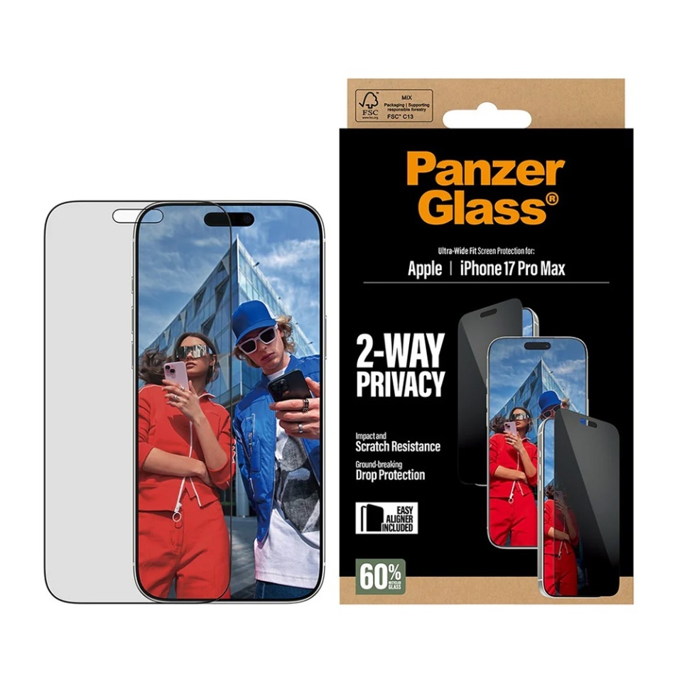 Folie Sticla pentru iPhone 17 Pro Max, Ultra-Wide Fit w. EasyAligner, PanzerGlass, Anti-Soc si Anti-Bule, Transparent - 1 | YEO