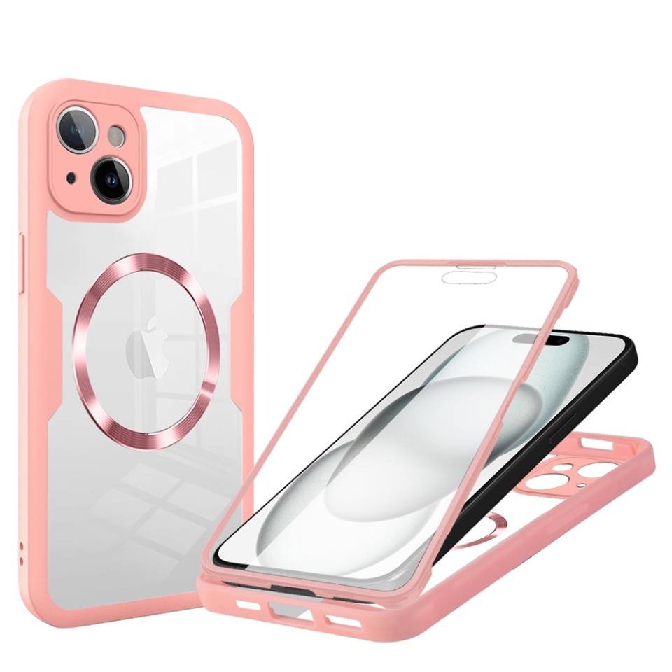 Husa + Folie pentru iPhone 15, SKYDDAR INNOVATION, [Pachet 360°] ColorVerse MagSafe, Roz, set cu sticker