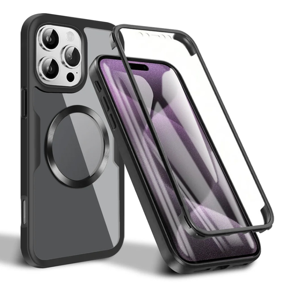 Husa + Folie pentru iPhone 16 Pro Max, SKYDDAR INNOVATION, [Pachet 360°] ColorVerse MagSafe, Negru, set cu sticker