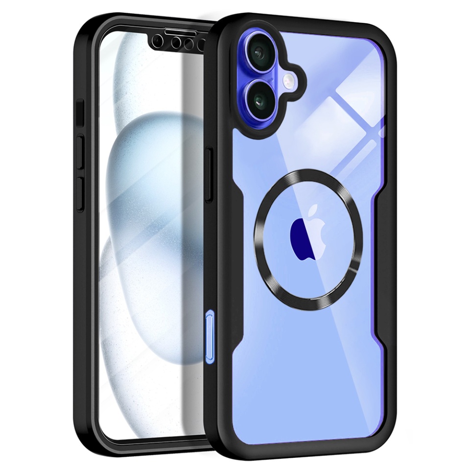Husa + Folie pentru iPhone 16, SKYDDAR INNOVATION, [Pachet 360°] ColorVerse MagSafe, Negru, set cu sticker