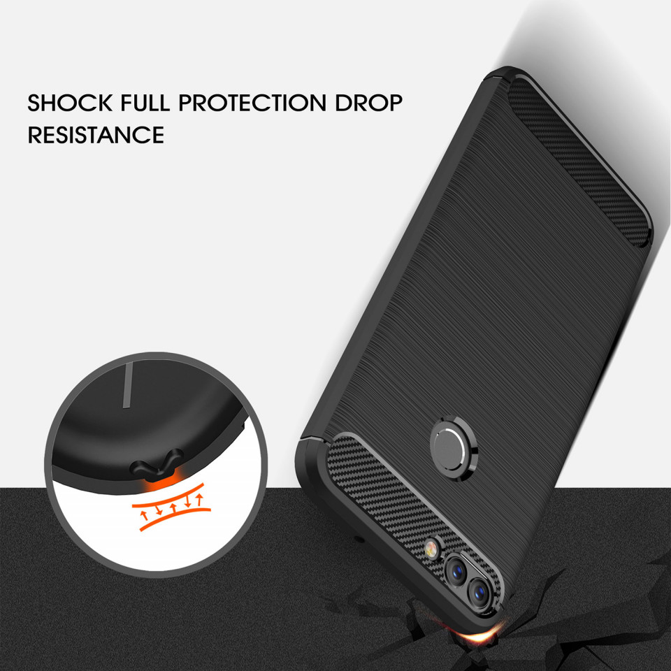 Husa Huawei P Smart din silicon, Slim, cu textura Fibra Carbon - Negru - 1 | YEO