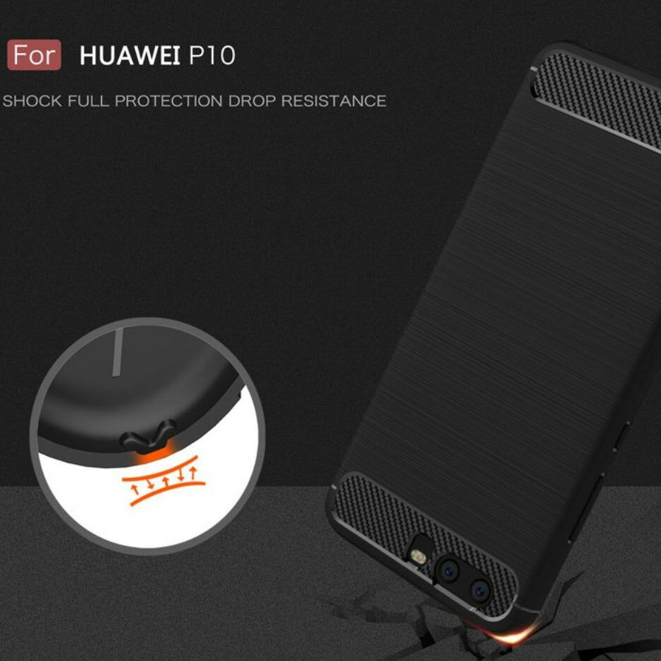 Husa Huawei P10 din silicon, Slim, cu textura Fibra Carbon - Negru - 3 | YEO