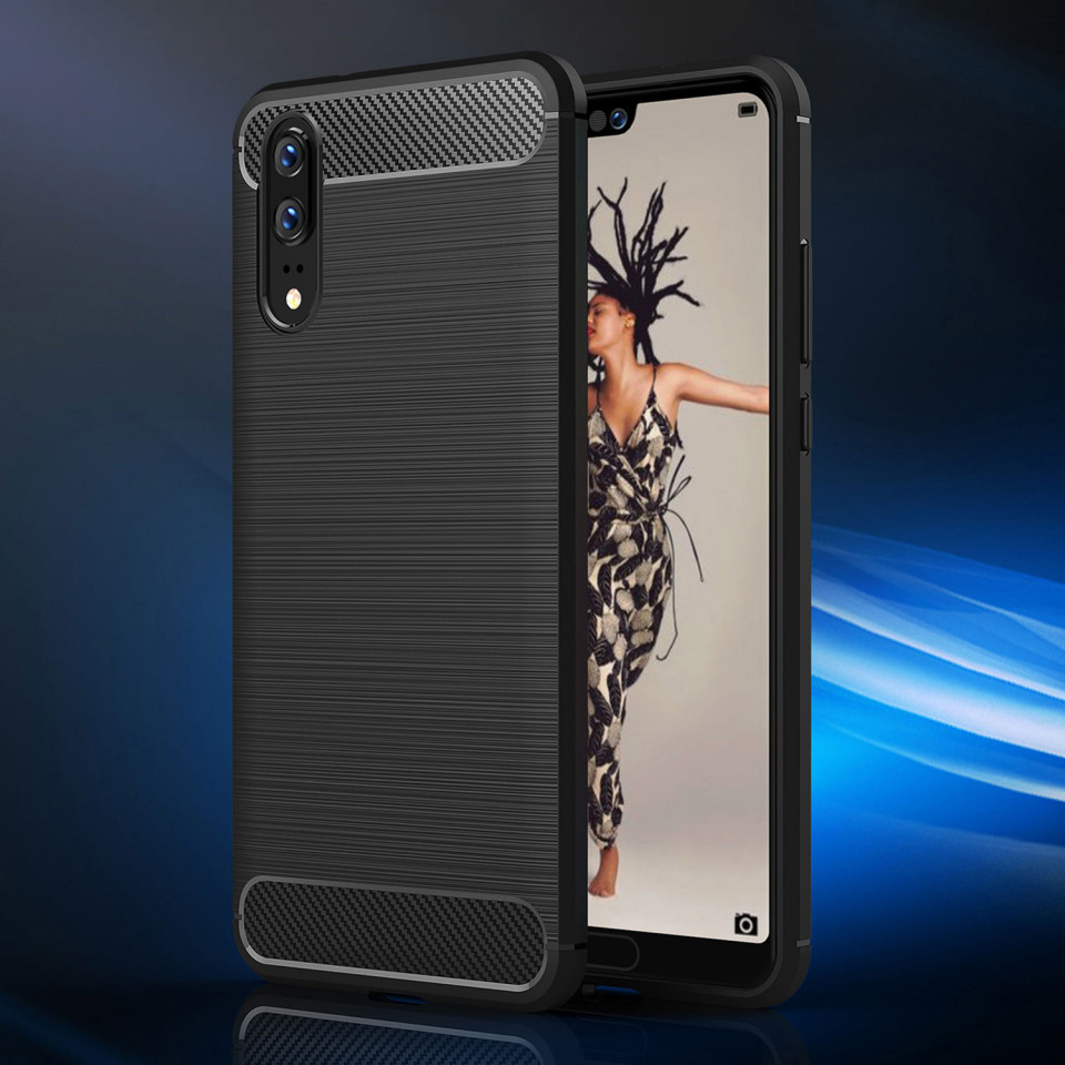 Husa Huawei P20 din silicon, Slim, cu textura Fibra Carbon - Negru - 3 | YEO