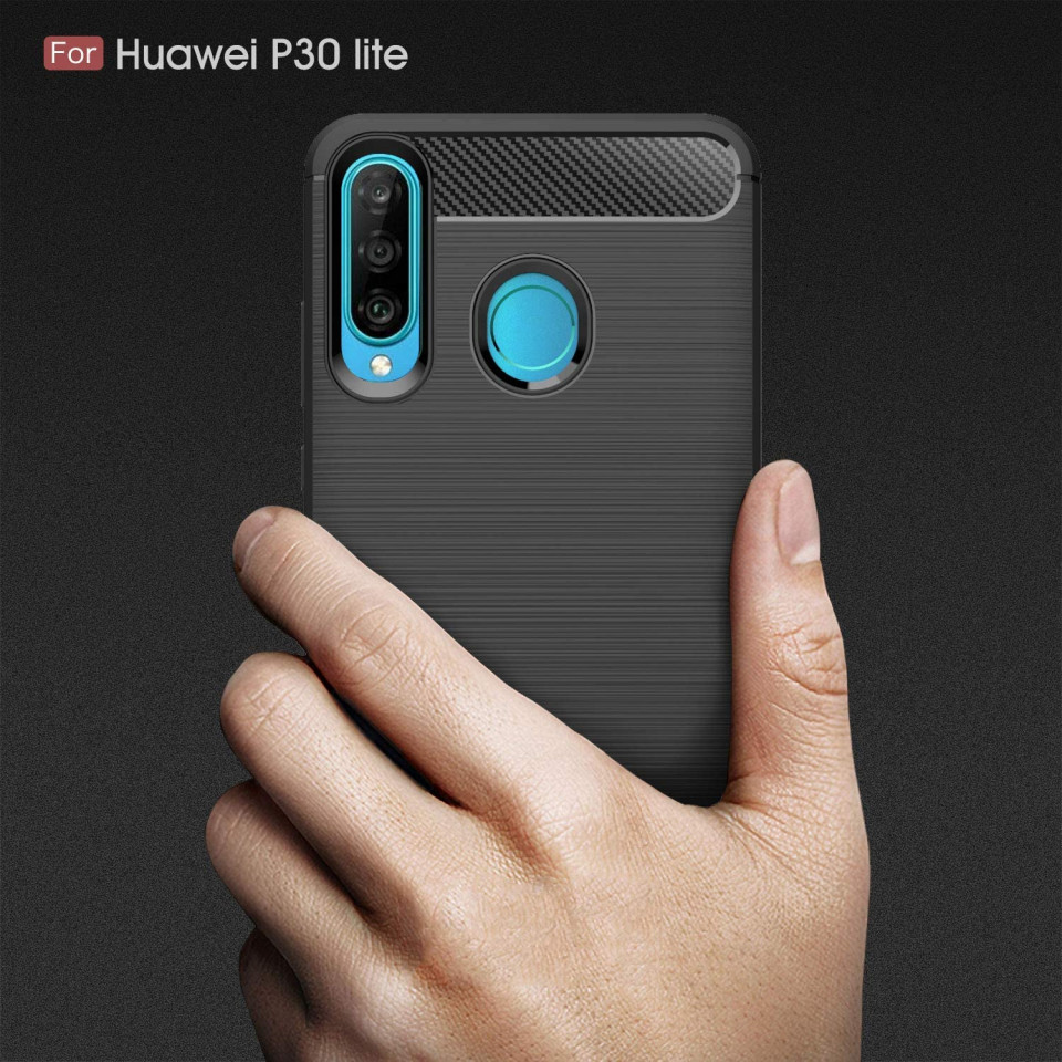 Husa Huawei P30 Lite din silicon, Slim, cu textura Fibra Carbon - Negru - 2 | YEO