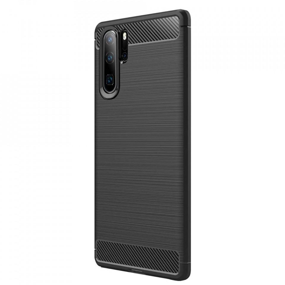 Husa Huawei P30 Pro din silicon, Slim, cu textura Fibra Carbon - Negru
