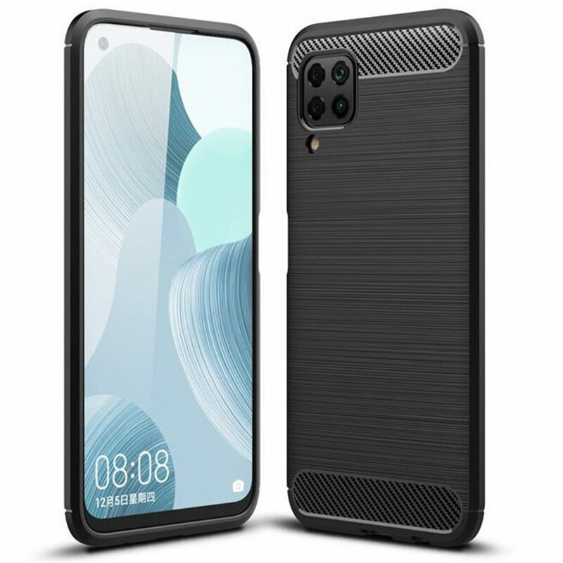 Husa Huawei P40 Lite din silicon, Slim, cu textura Fibra Carbon - Negru