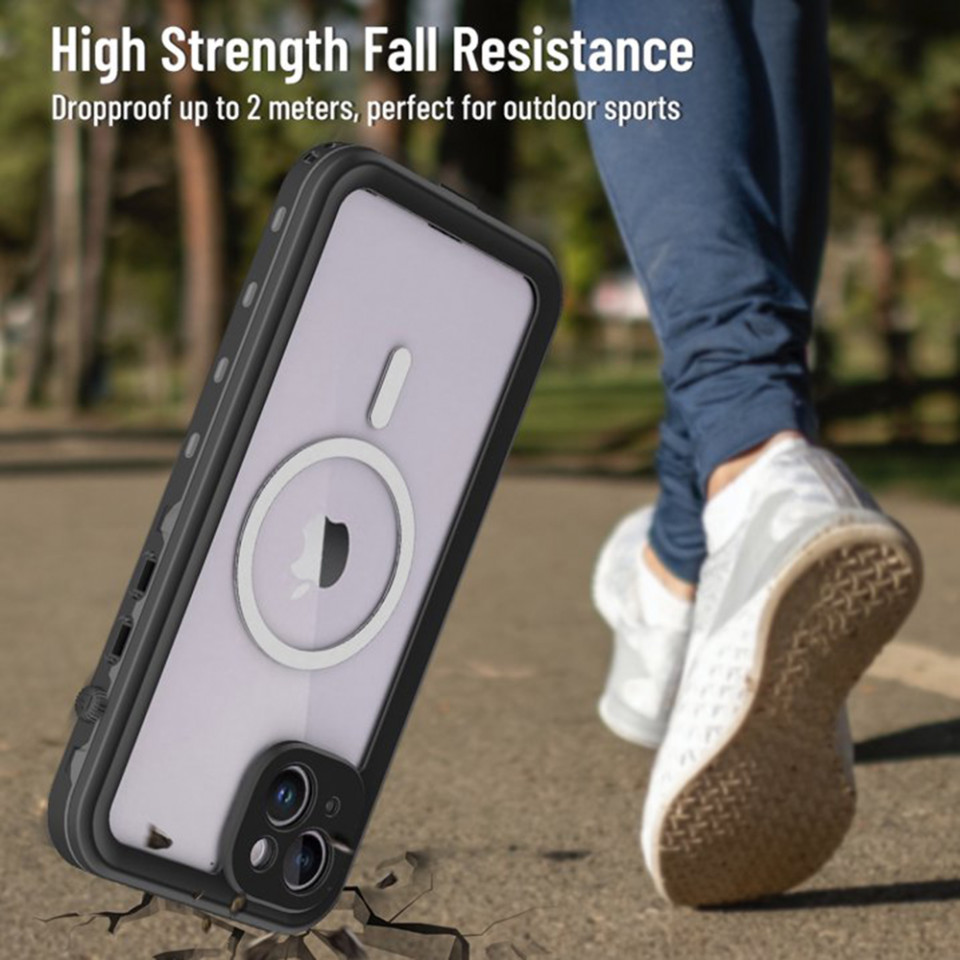 Husa iPhone 14 Plus rezistenta la apa, Waterproof IP68, ShellBox - Negru - 3 | YEO