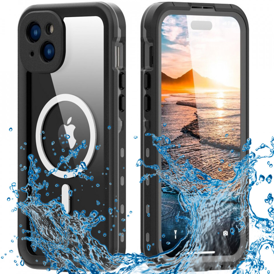 Husa iPhone 15 Plus rezistenta la apa, Waterproof IP68, ShellBox - Negru