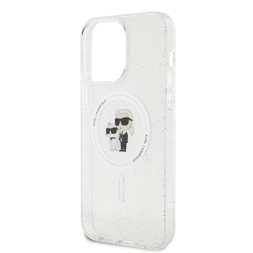 Husa iPhone 15 Pro Max Glitter MagSafe, Karl Lagerfeld - Transparent Karl & Choupette - 1 | YEO