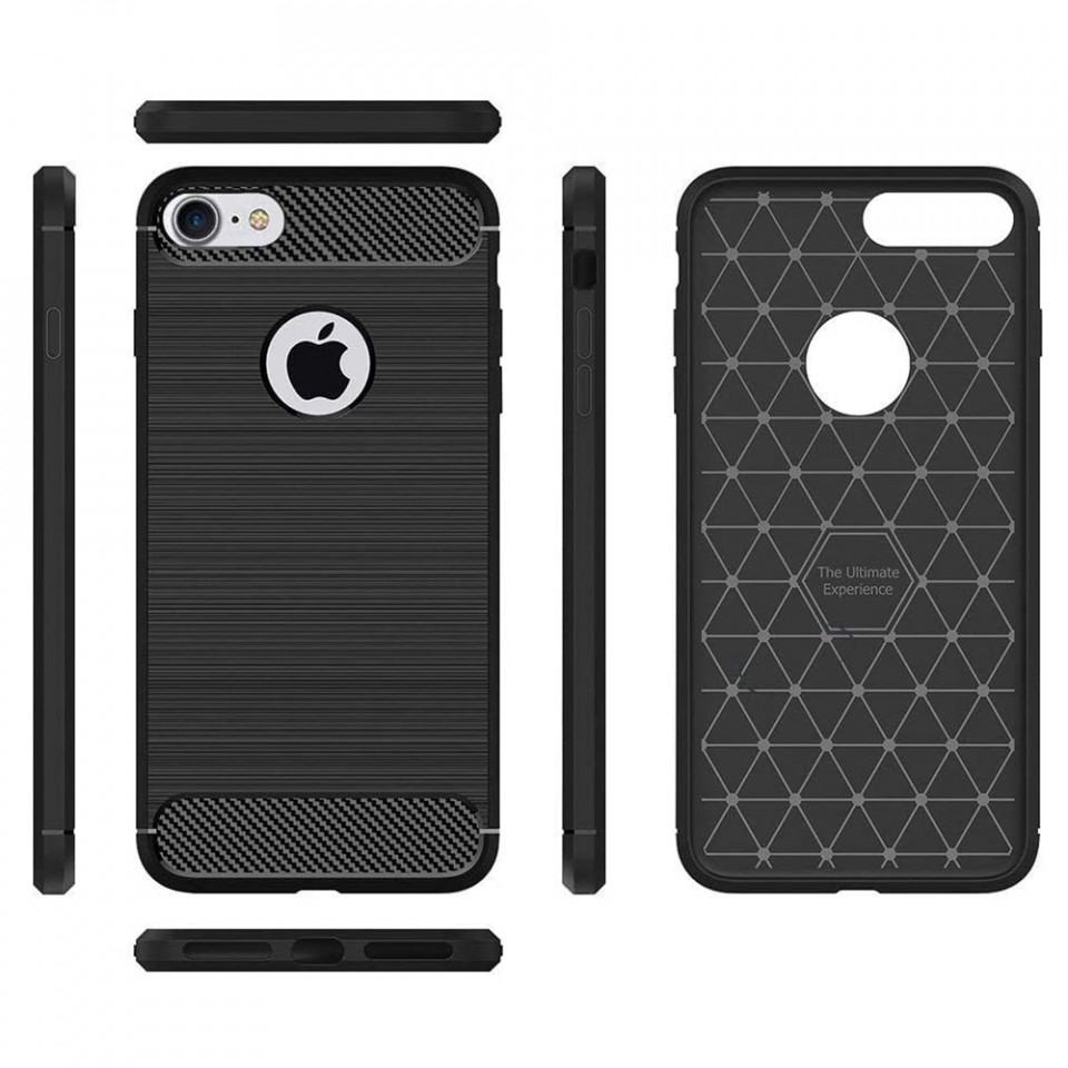 Husa iPhone 8 Plus din silicon, Slim, cu textura Fibra Carbon - Negru - 1 | YEO