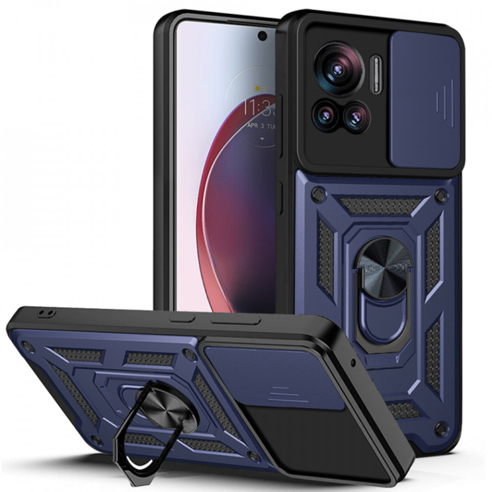 Husa Motorola Edge 30 Ultra cu inel magnetic si protectie camera Skyddar CamShield - Albastru
