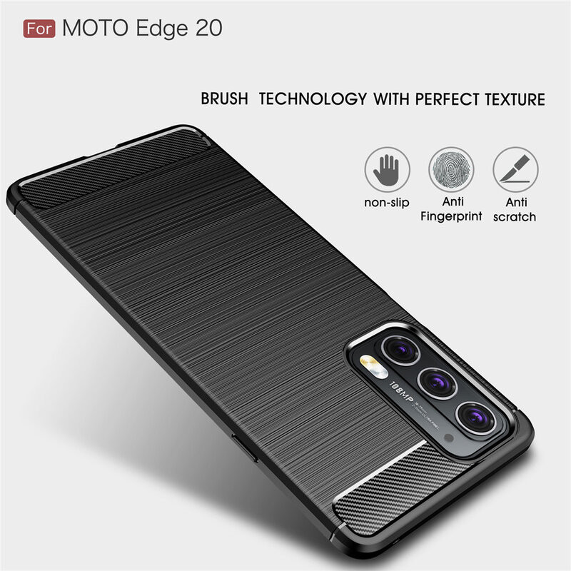 Husa Motorola Moto Edge 20 din silicon, Slim, cu textura Fibra Carbon - Negru - 3 | YEO