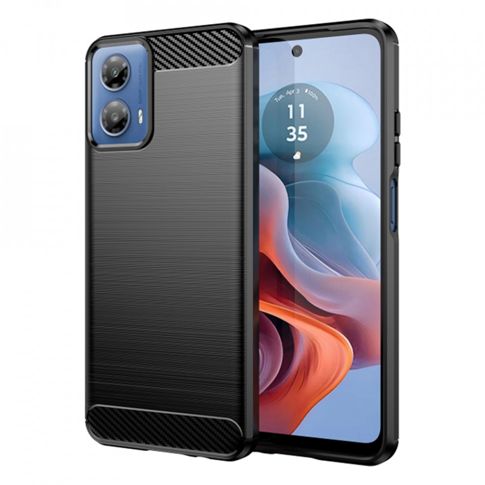 Husa Motorola Moto G34 din silicon, Slim, cu textură Fibra Carbon - Negru