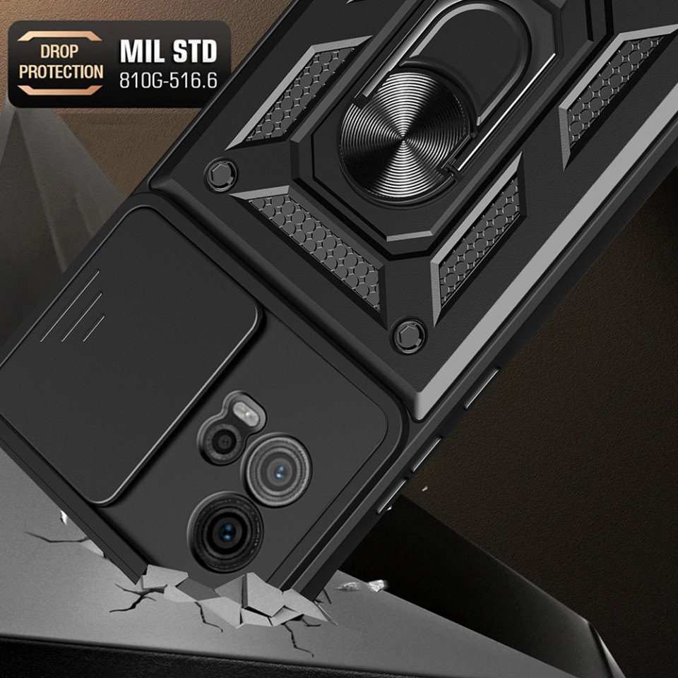 Husa Motorola Moto G72 cu inel magnetic si protectie camera Skyddar CamShield - Negru - 2 | YEO