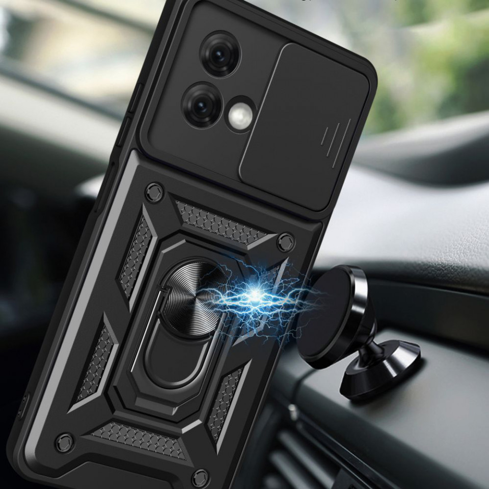 Husa Motorola Moto G84 cu inel magnetic si protectie camera Skyddar CamShield - Negru - 3 | YEO
