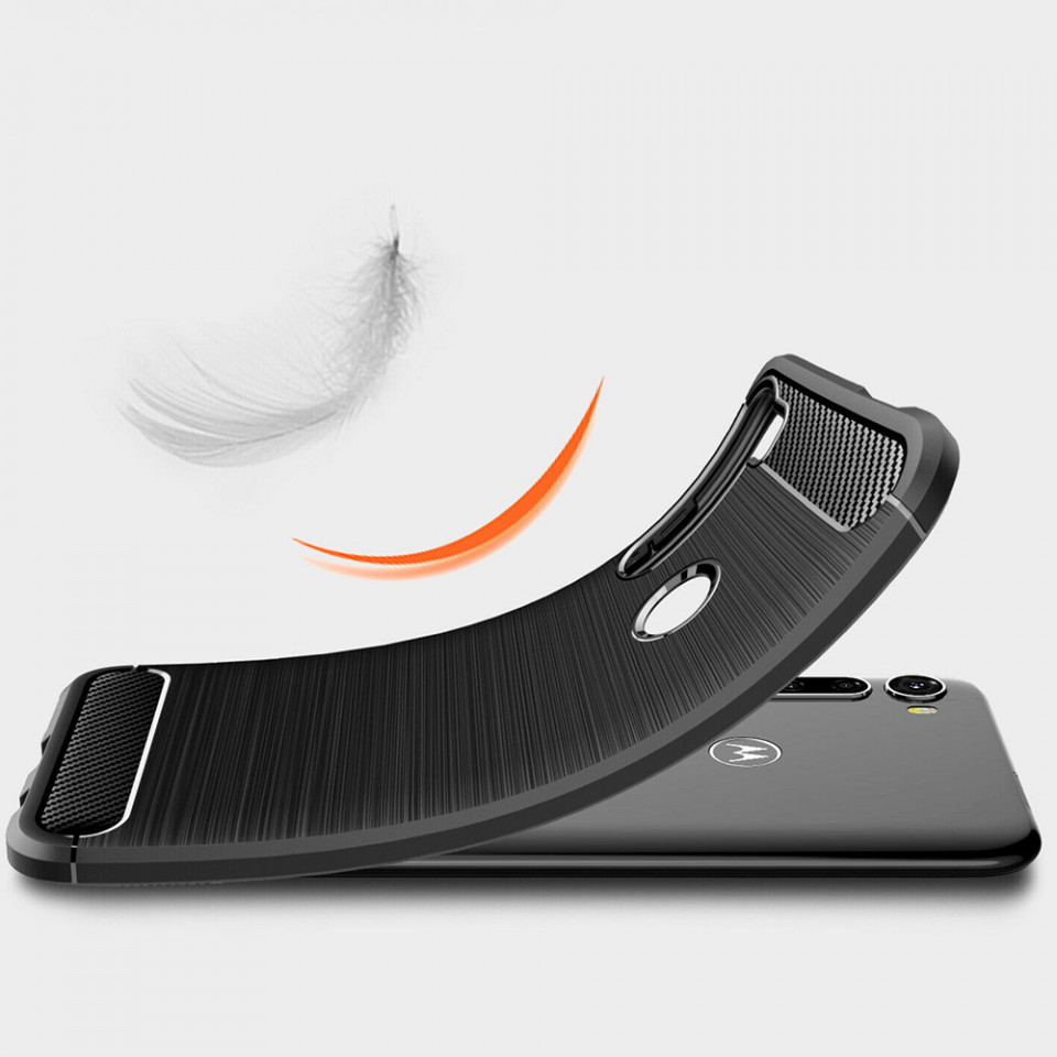 Husa Motorola One Fusion Plus din silicon, Slim, cu textura Fibra Carbon - Negru - 2 | YEO