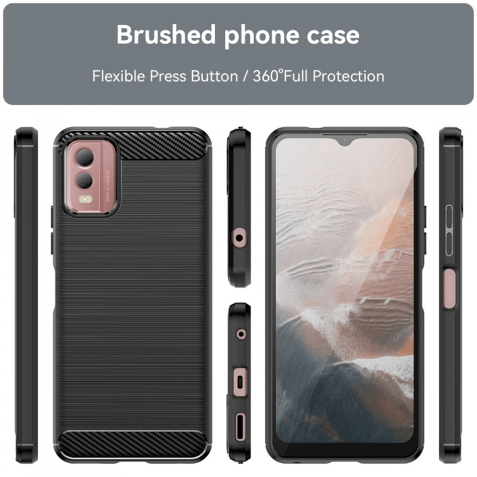 Husa Nokia C32 din silicon, Slim, cu textură Fibra Carbon - Negru - 1 | YEO
