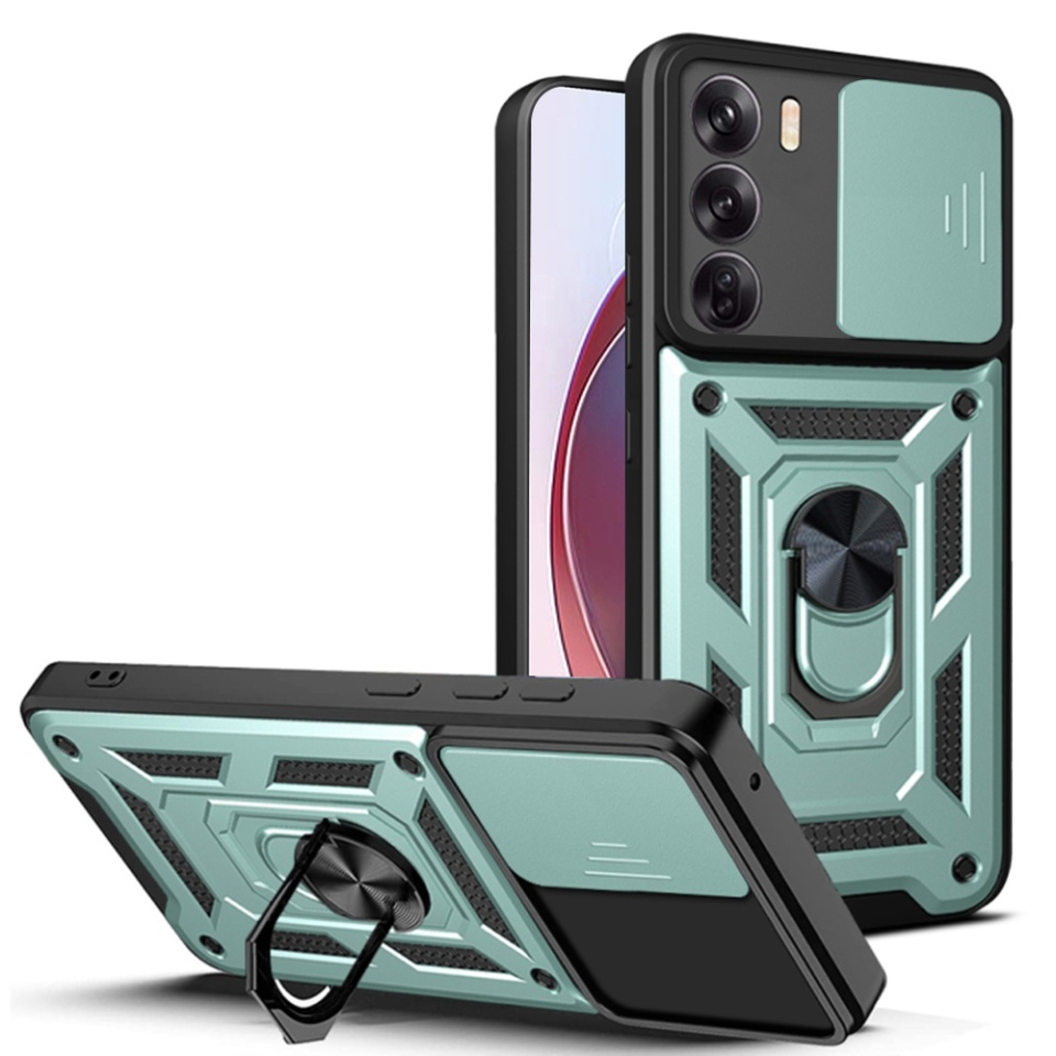 Husa Oppo Reno12 Pro cu inel magnetic si protectie camera Skyddar CamShield - Verde